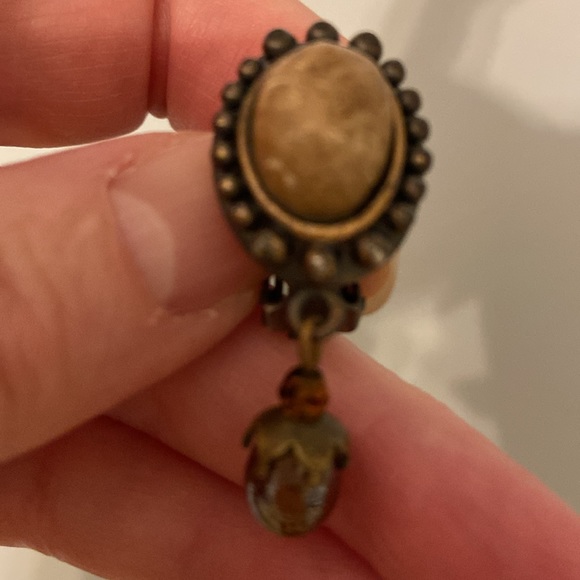 Unique Vintage Hallmarked Trish Rogers Bronze With Stone Clip On Earrings. - Picture 5 of 5